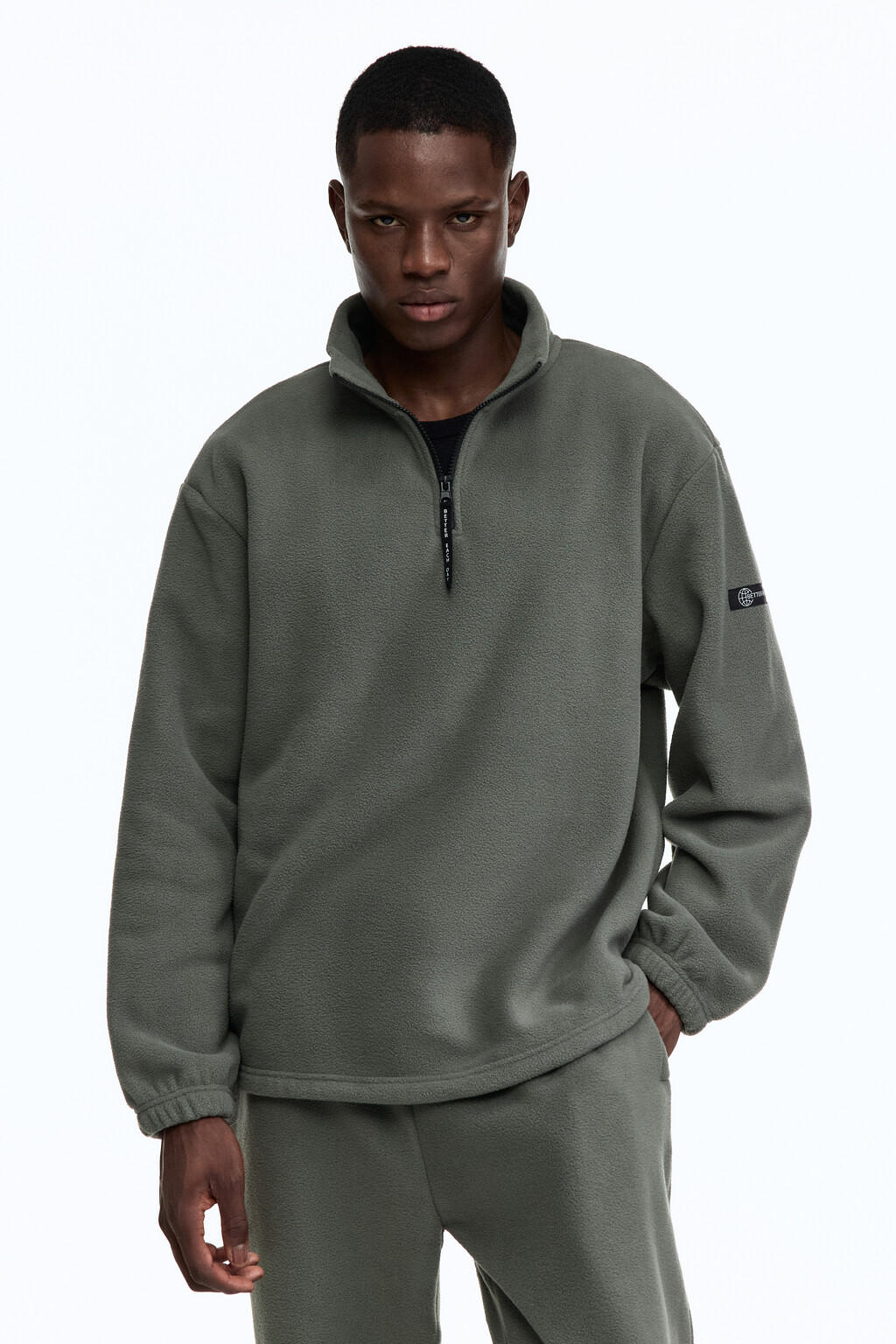 Толстовка half-zip спортивная из флиса - цвет зеленый - 2