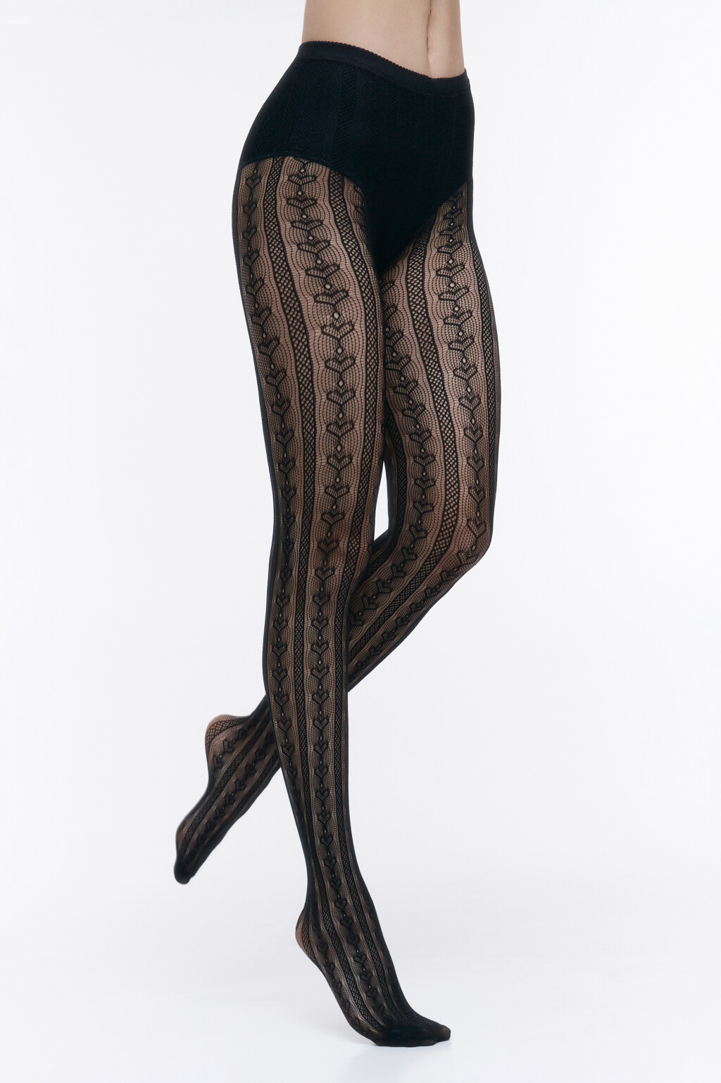 Колготки сетчатые с узорами и сердечками - цвет черный - 6