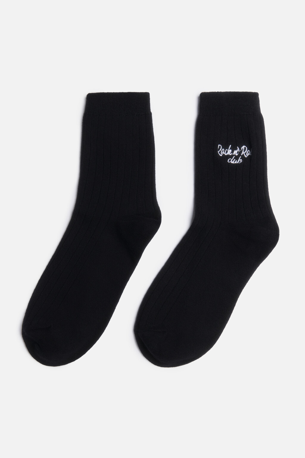 Носки высокие с вышитой надписью - цвет черный - 1