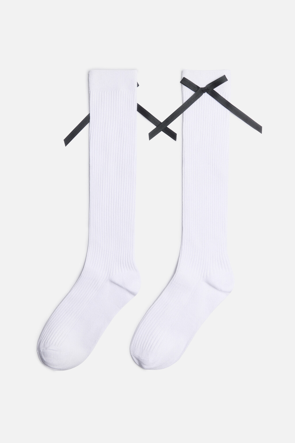 Гольфы в рубчик с атласными бантиками - цвет белый - 1