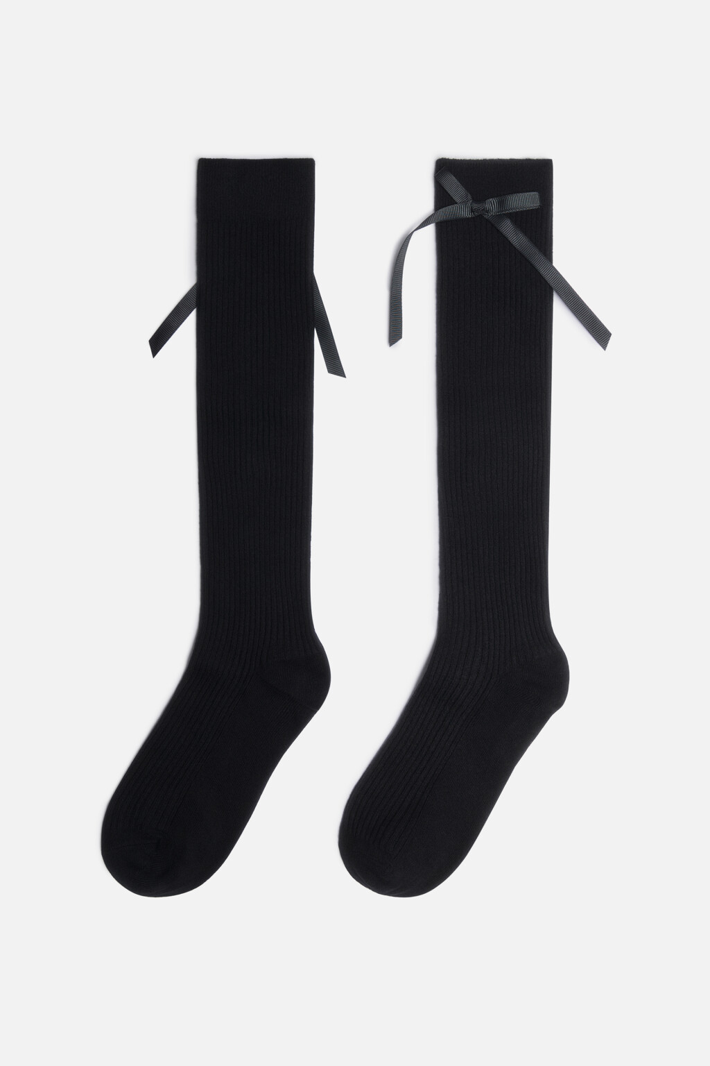 Гольфы в рубчик с атласными бантиками - цвет черный - 1