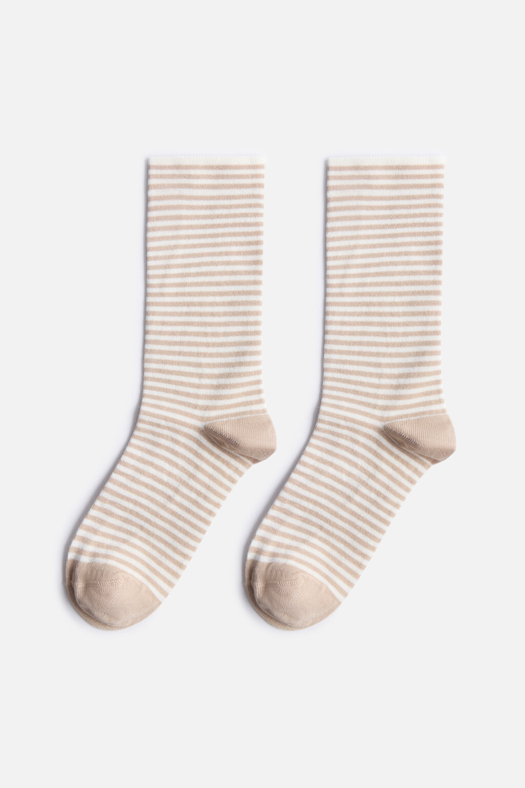 Носки высокие вискозные в полоску - цвет бежевый - 1