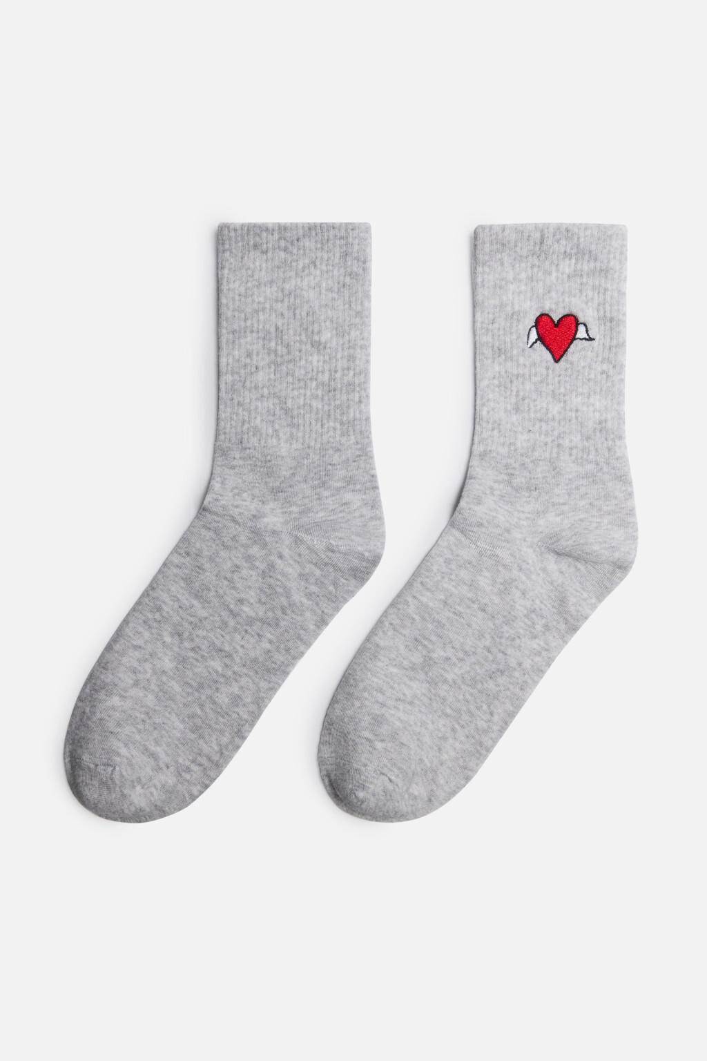 Носки высокие с вышитым сердечком - цвет серый - 1