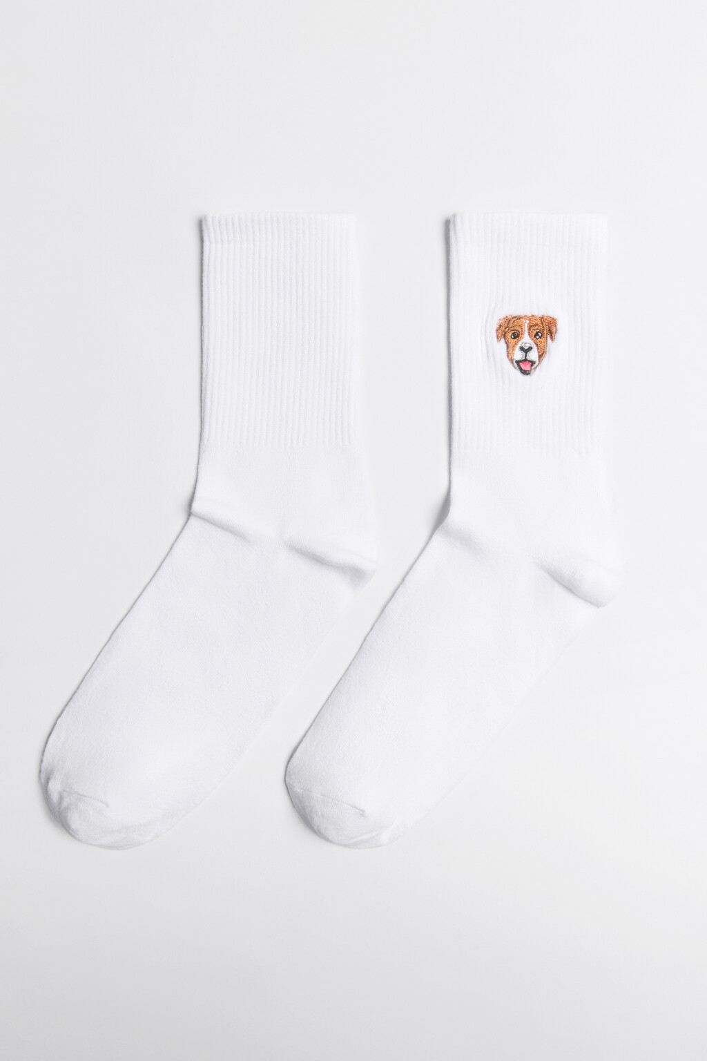 Носки высокие с вышитой собачкой - цвет белый - 1
