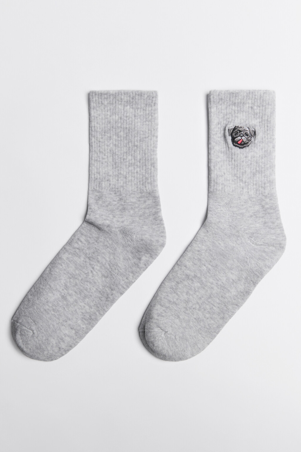 Носки высокие с вышитой собачкой - цвет серый - 1