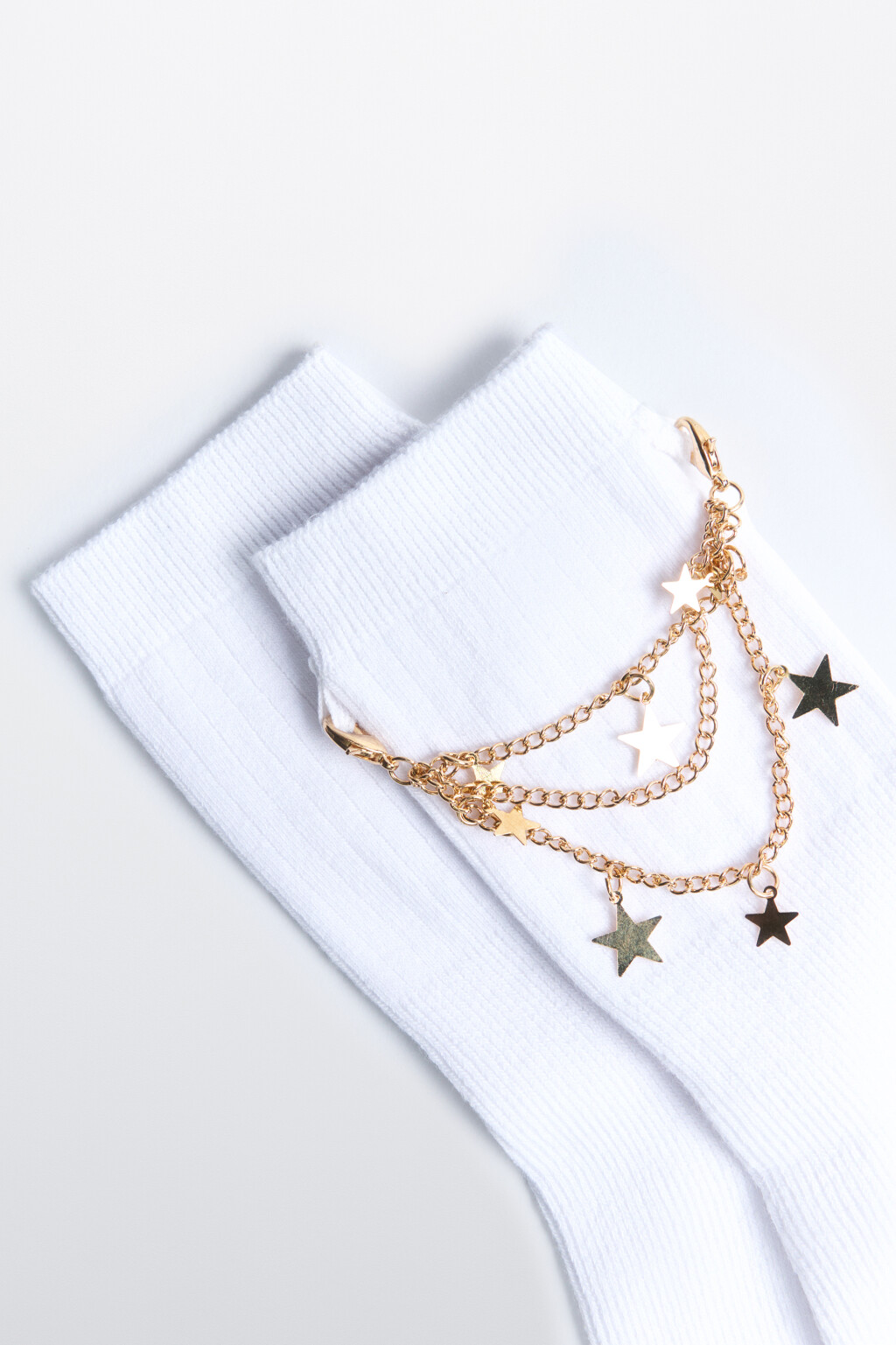 Носки высокие с цепочками и звездочками - цвет белый - 2