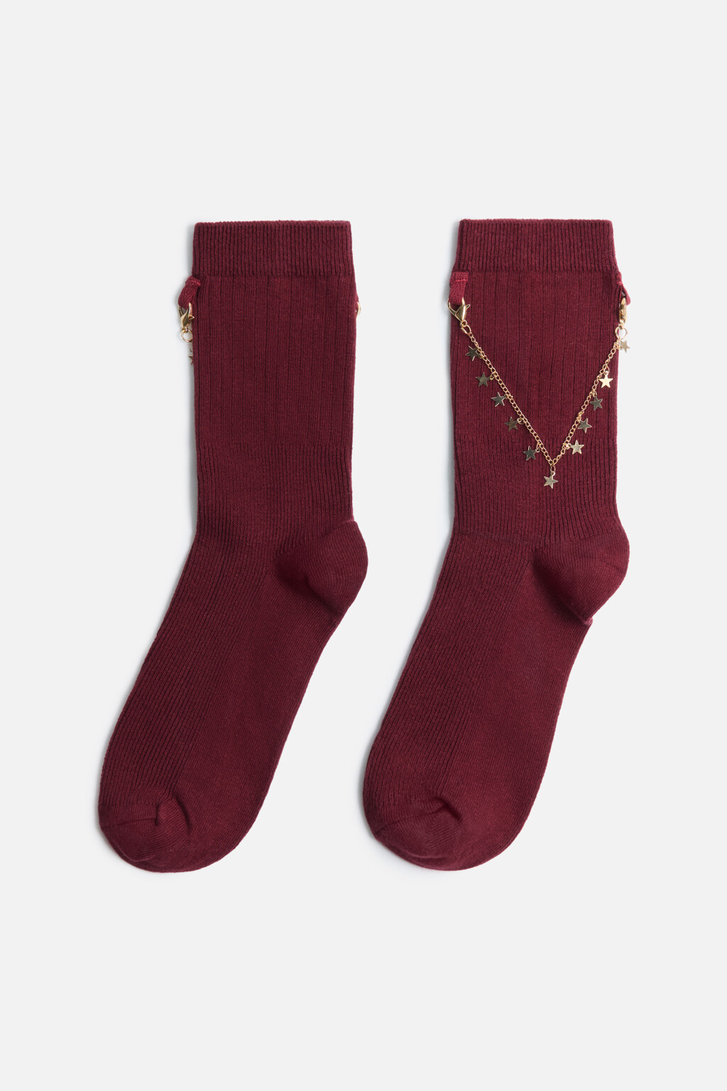 Носки высокие с цепочками и звездочками - цвет бордовый - 1