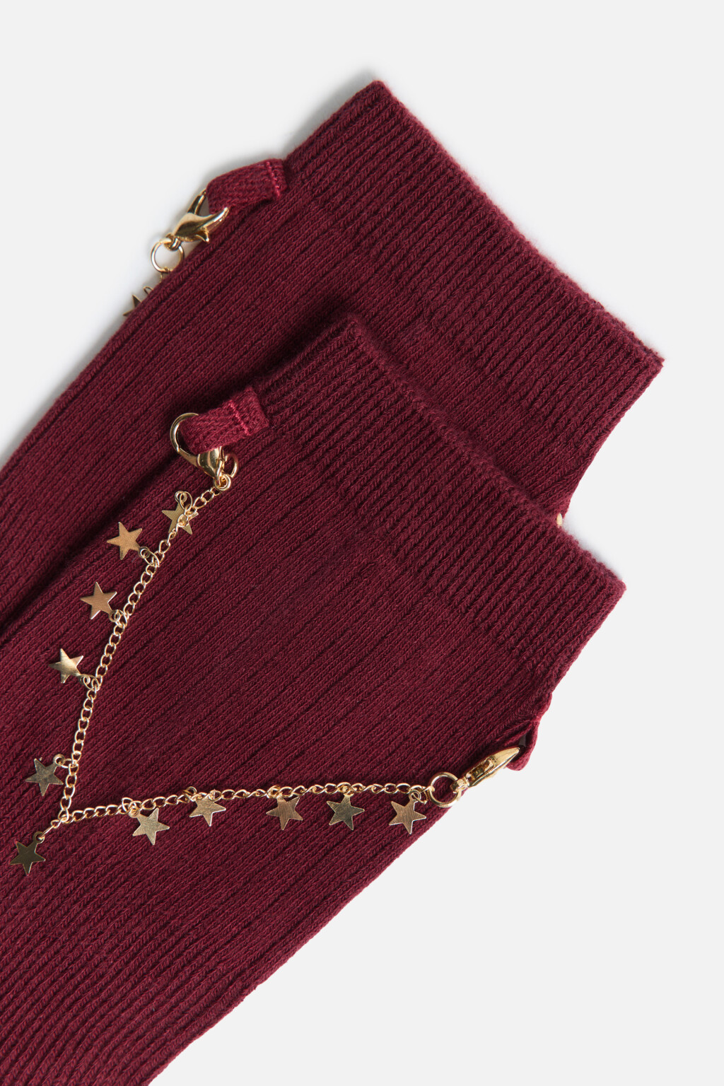 Носки высокие с цепочками и звездочками - цвет бордовый - 2