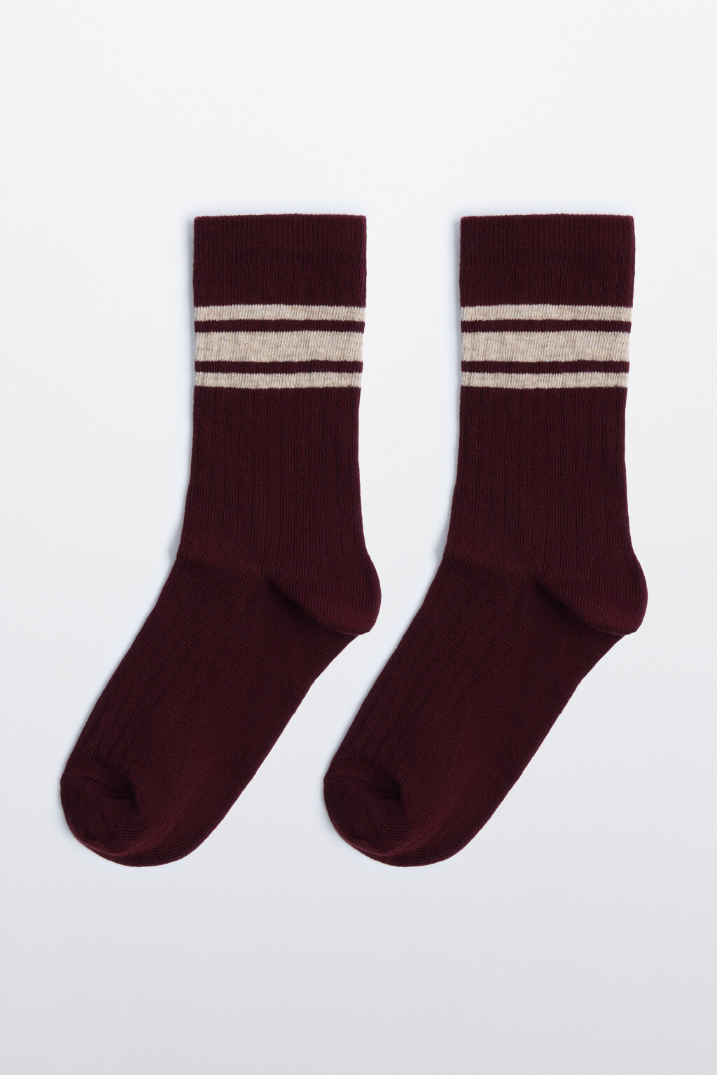 Носки высокие хлопковые с полосками - цвет бордовый - 1