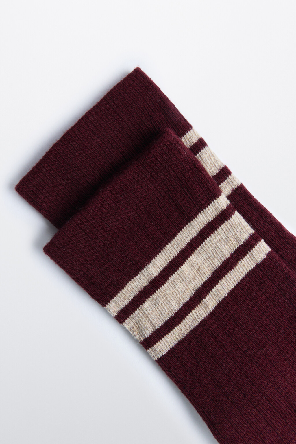 Носки высокие хлопковые с полосками - цвет бордовый - 2