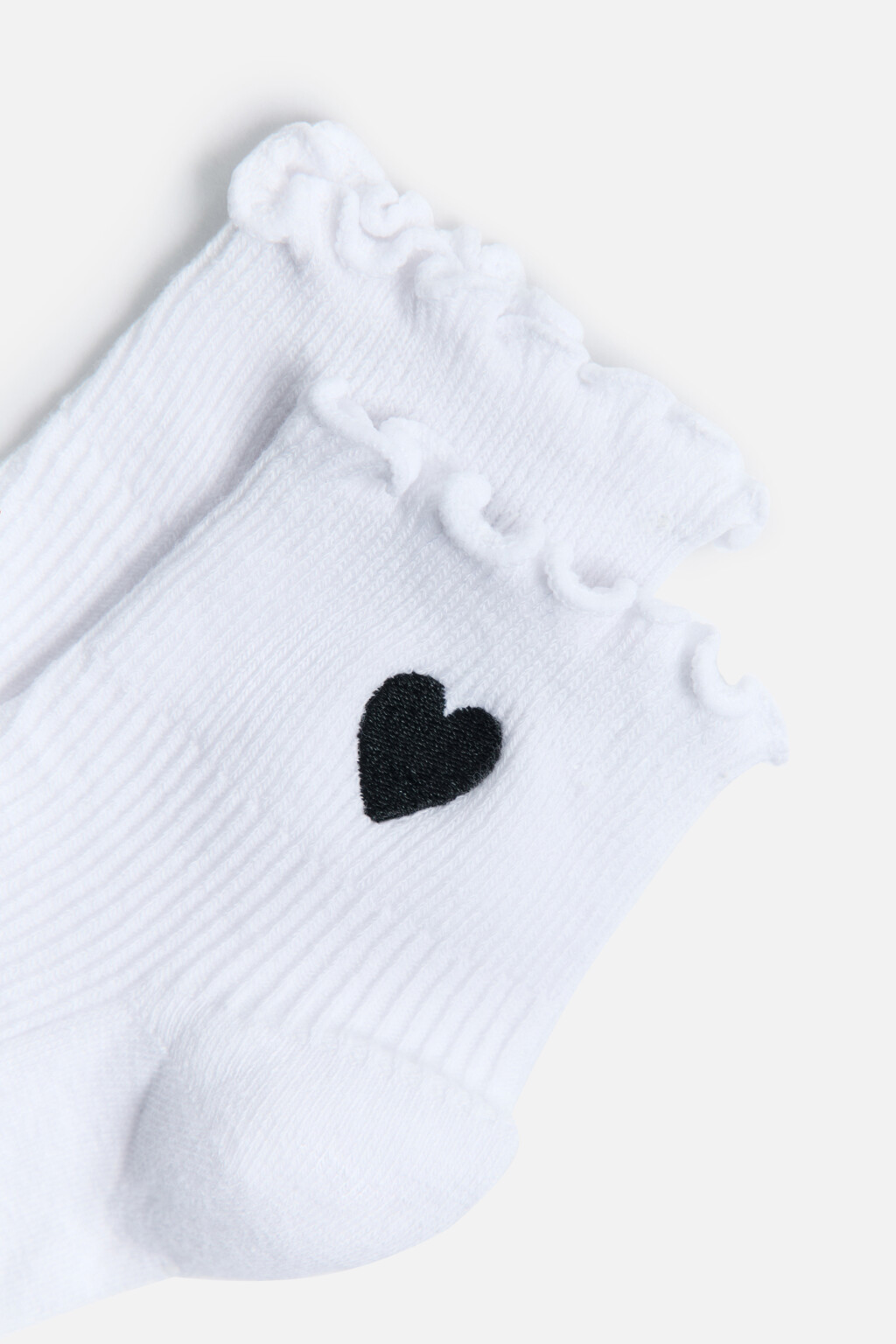 Носки короткие с оборками и сердечком - цвет белый - 2