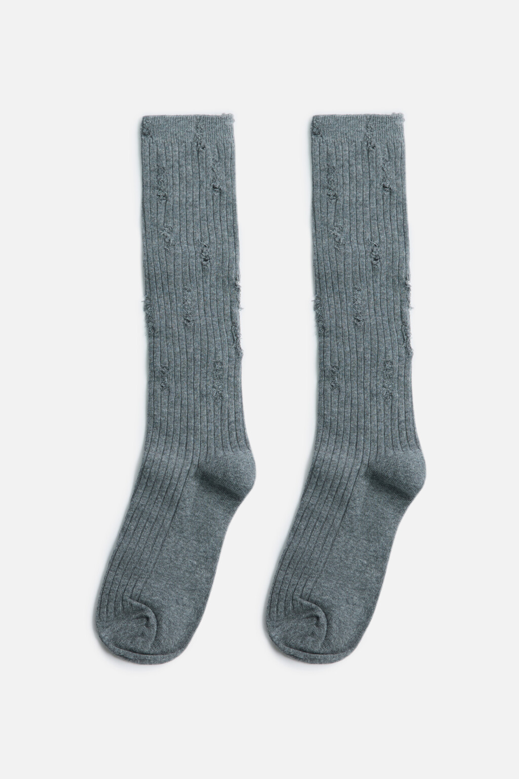 Гольфы до колена рваные в рубчик - цвет серый - 1