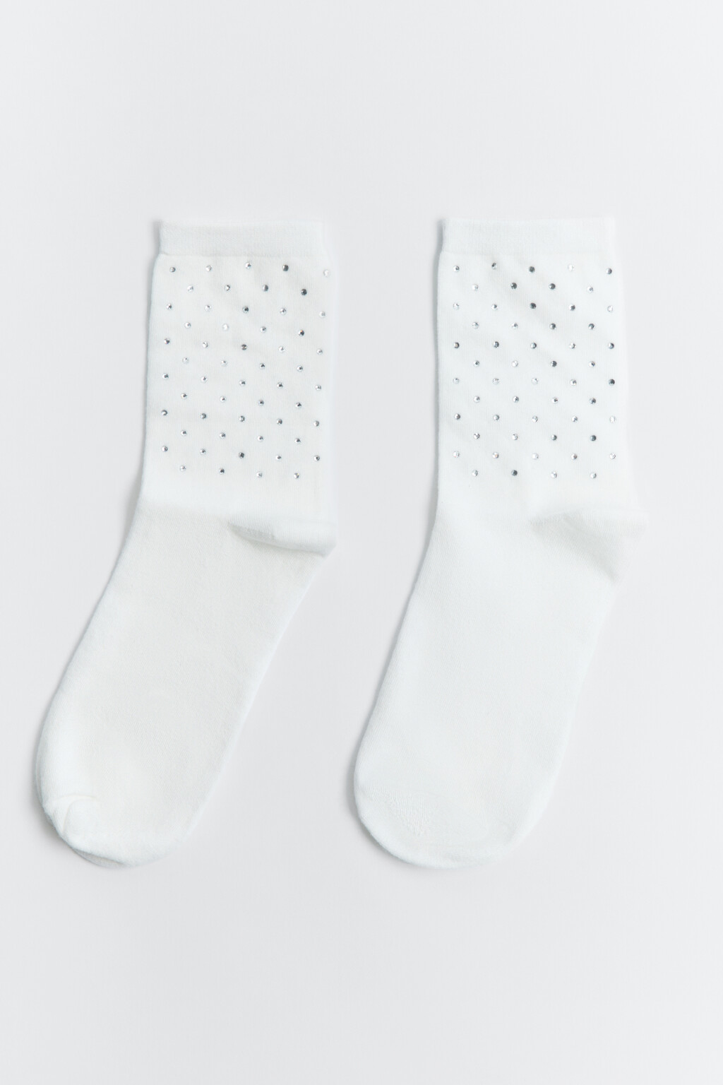 Носки высокие гладкие со стразами - цвет ванильный - 1