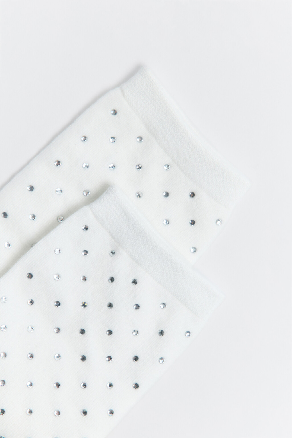 Носки высокие гладкие со стразами - цвет ванильный - 2