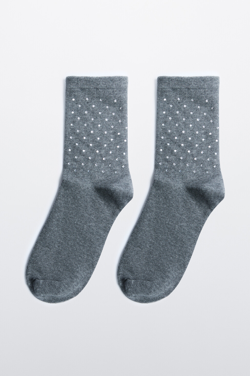 Носки высокие гладкие со стразами - цвет серый - 1