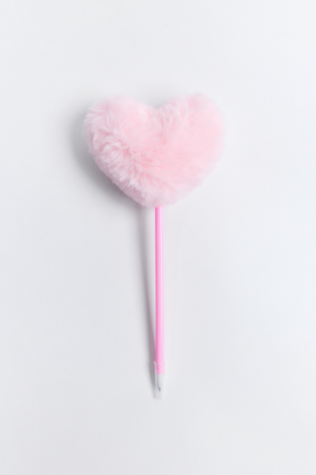 Ручка шариковая с пушистым сердцем - цвет розовый - 1