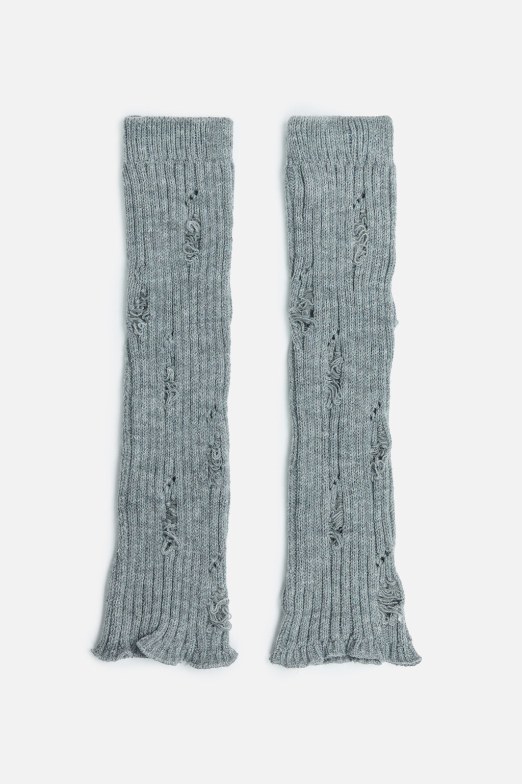 Гетры высокие рваные в рубчик с оборками - цвет серый - 1