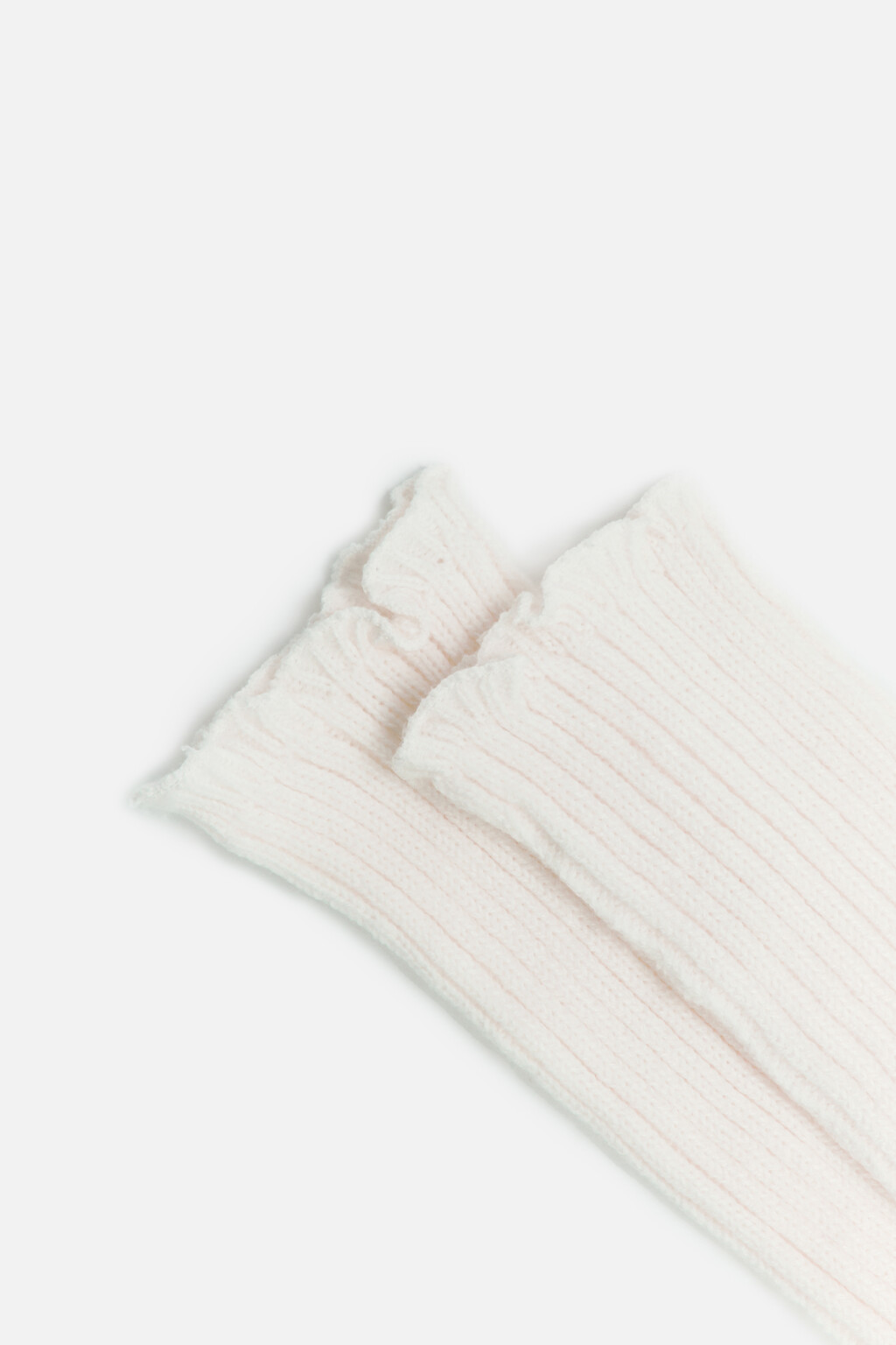 Гетры высокие рваные в рубчик с оборками - цвет молочный - 2