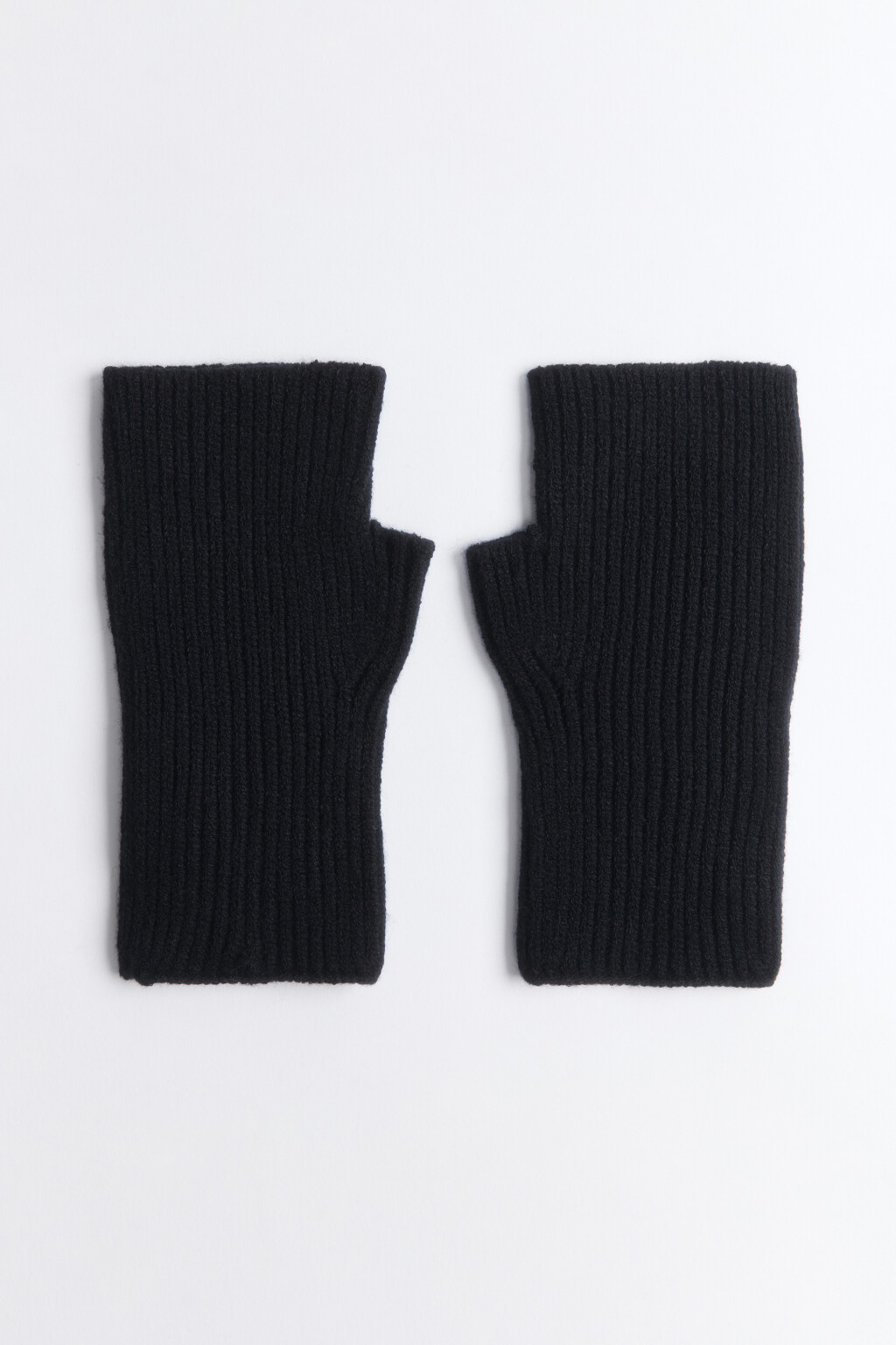 Митенки вязаные вискозные в рубчик - цвет черный - 1