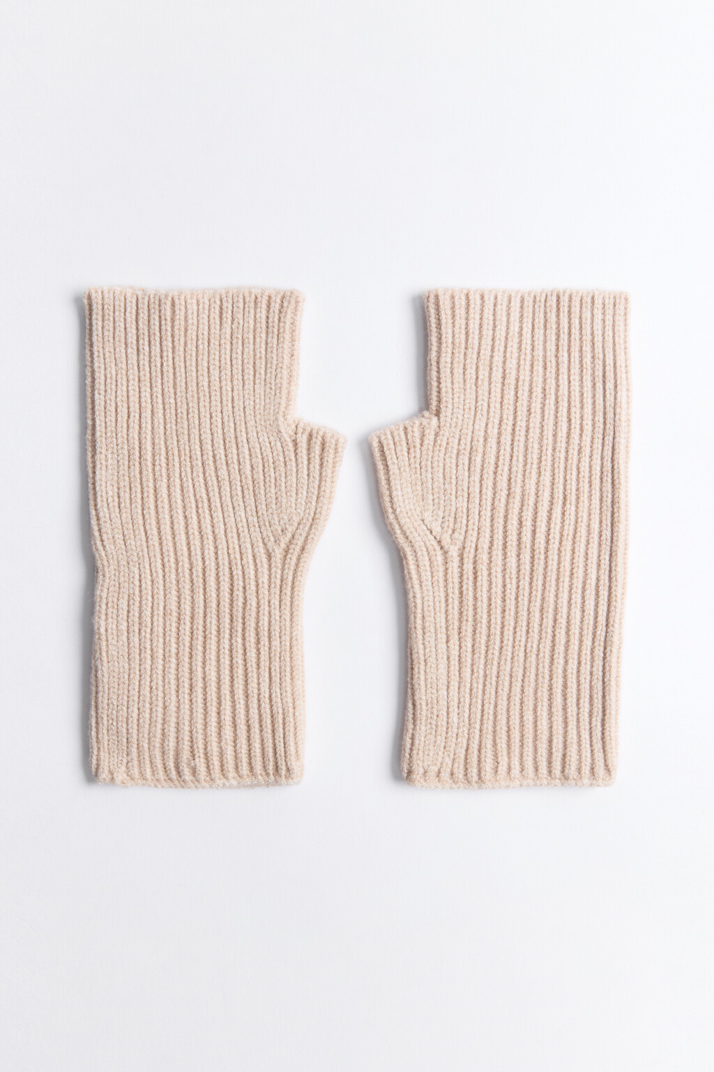 Митенки вязаные вискозные в рубчик - цвет молочный - 1