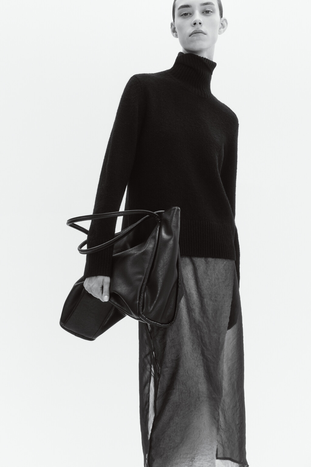 Сумка-шоппер из искусственной кожи - цвет черный - 5