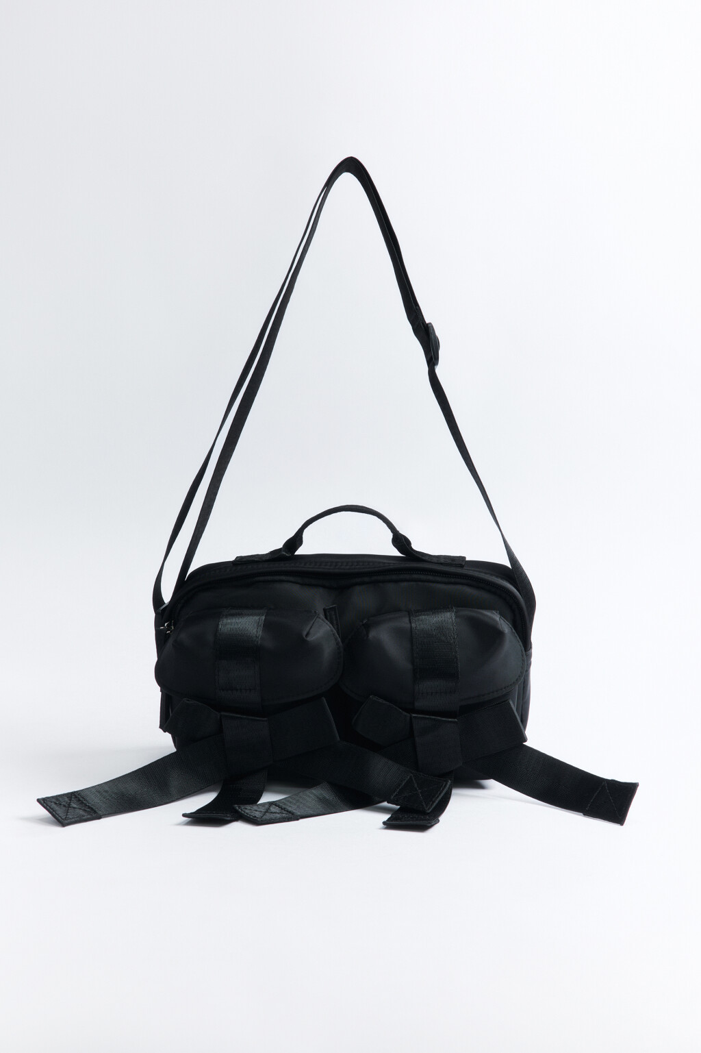 Сумка-кроссбоди текстильная с объемными бантами - цвет черный - 1