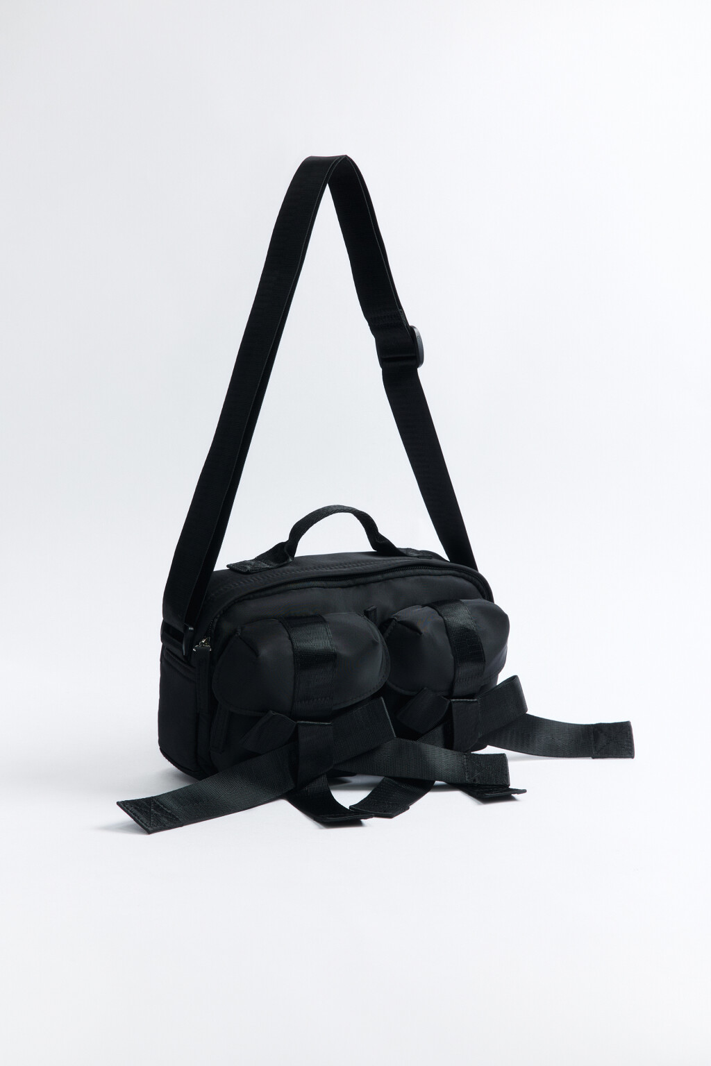 Сумка-кроссбоди текстильная с объемными бантами - цвет черный - 2