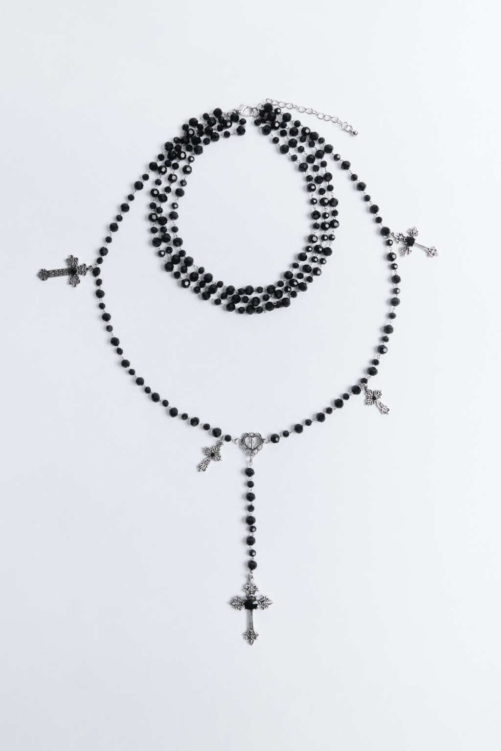 Цепочка многослойная с бусинками и крестами - цвет черный - 2