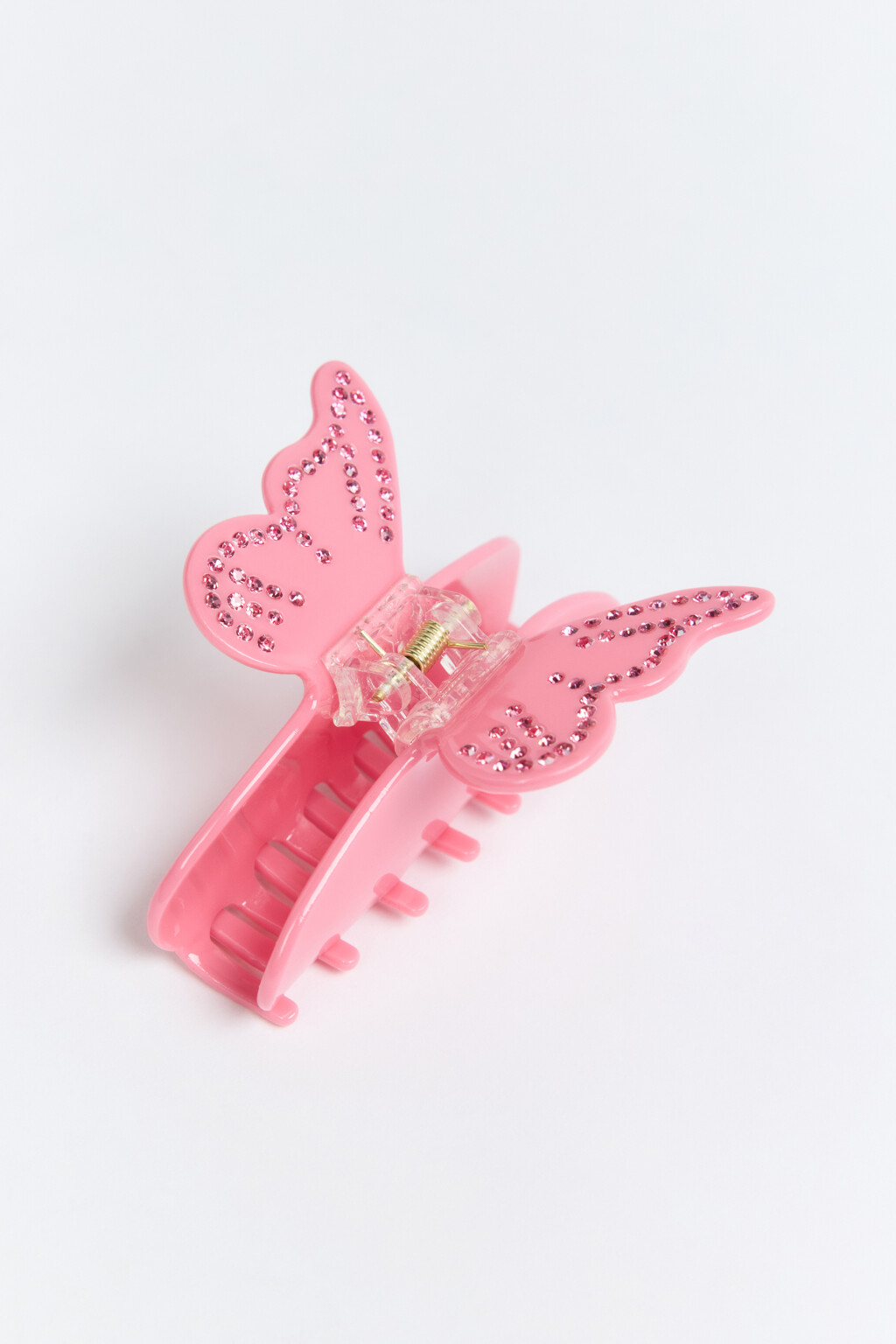 Заколка-краб с бабочкой и стразами - цвет розовый - 1