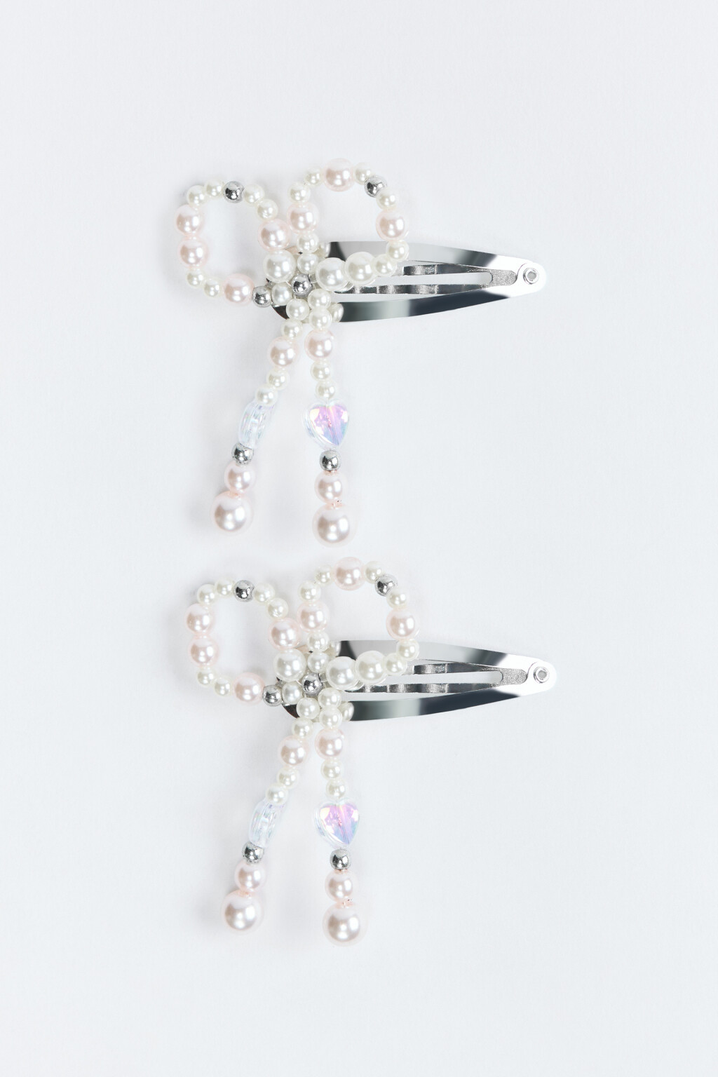 Набор заколок клик-клак с бантиками из бусин - цвет серый - 1