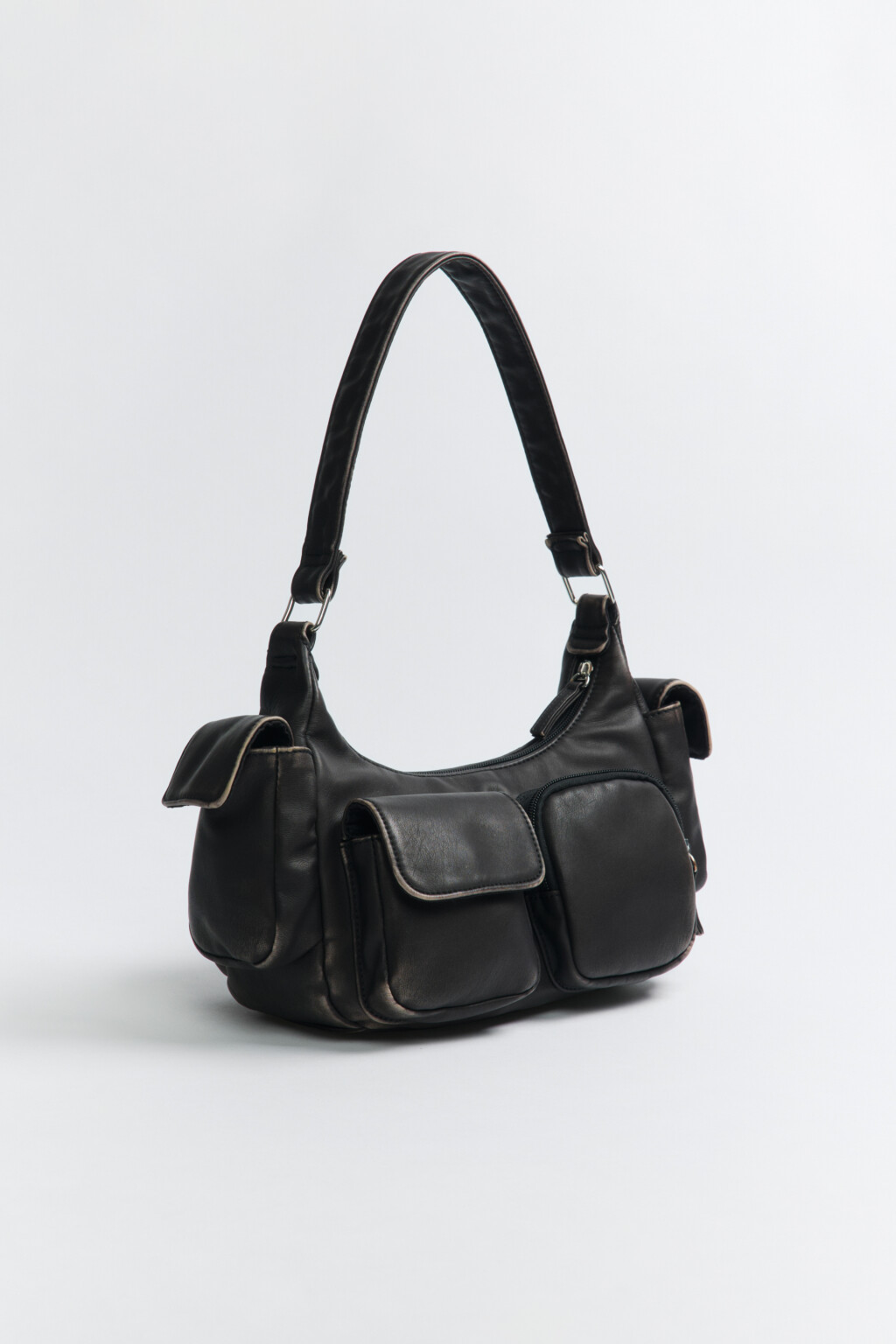 Сумка-багет с карманами и состаренным эффектом - цвет коричневый - 2