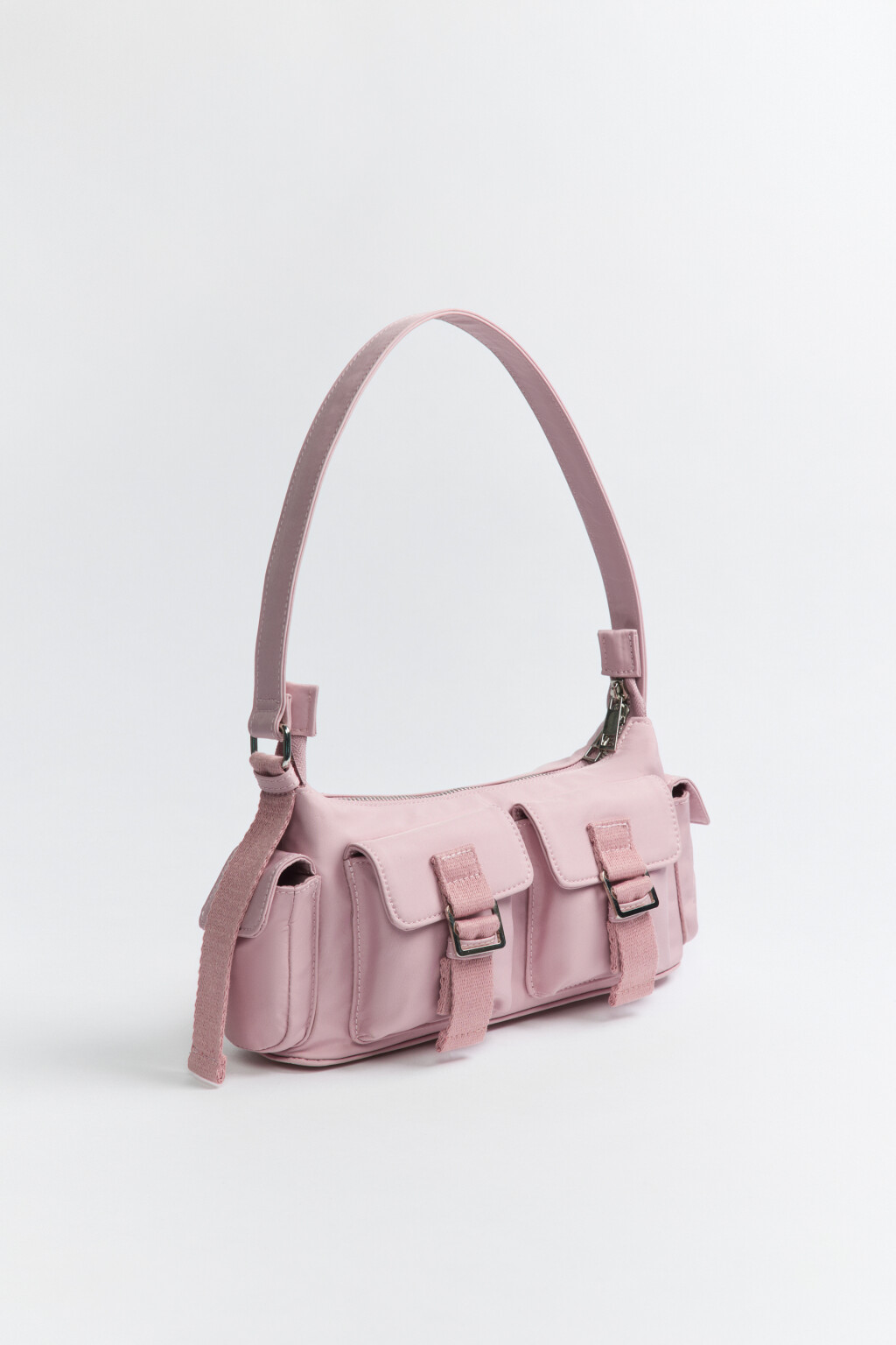 Сумка-багет текстильная с наружными карманами - цвет розовый - 2