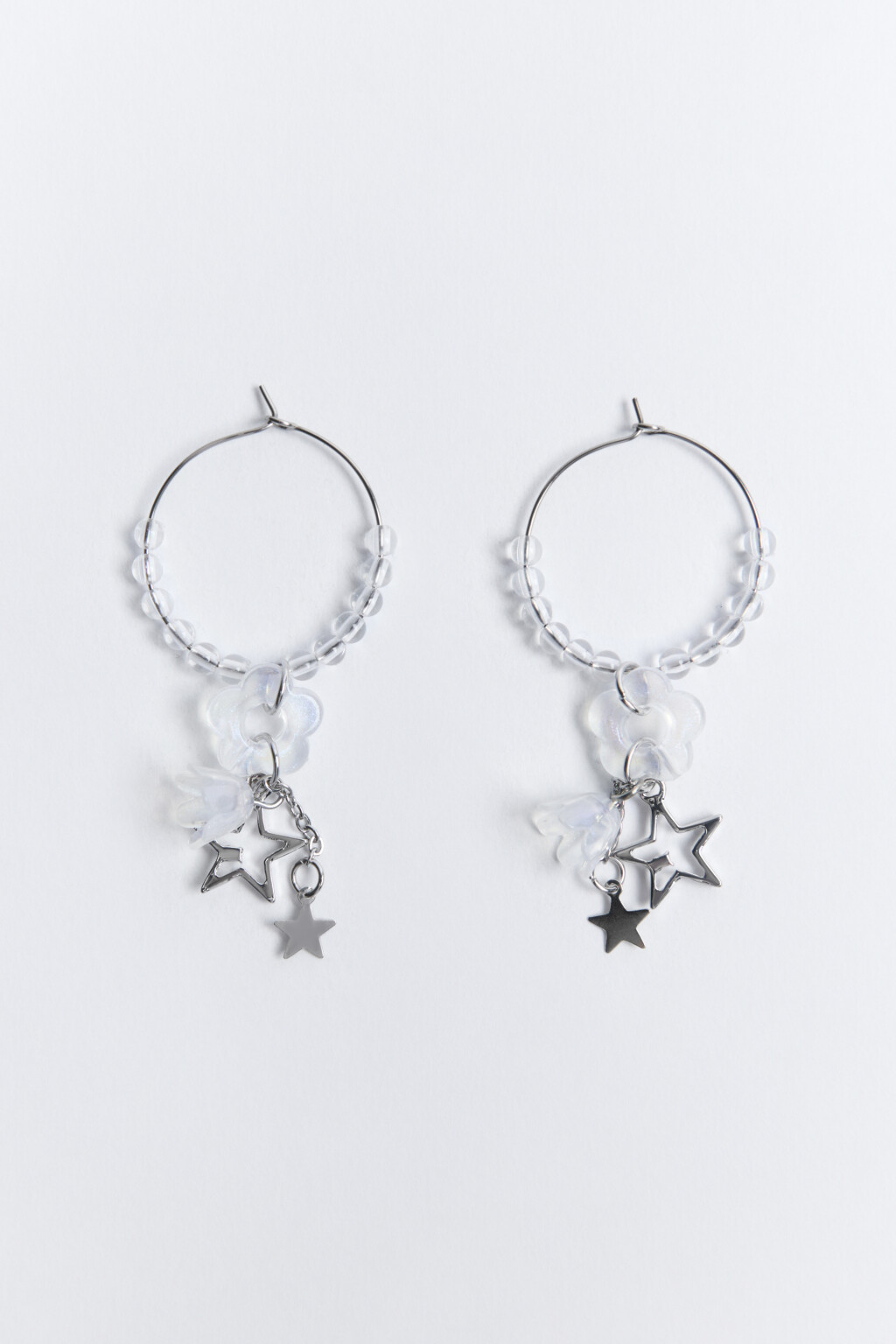 Серьги-кольца с подвесками и бусинками - цвет серый - 1