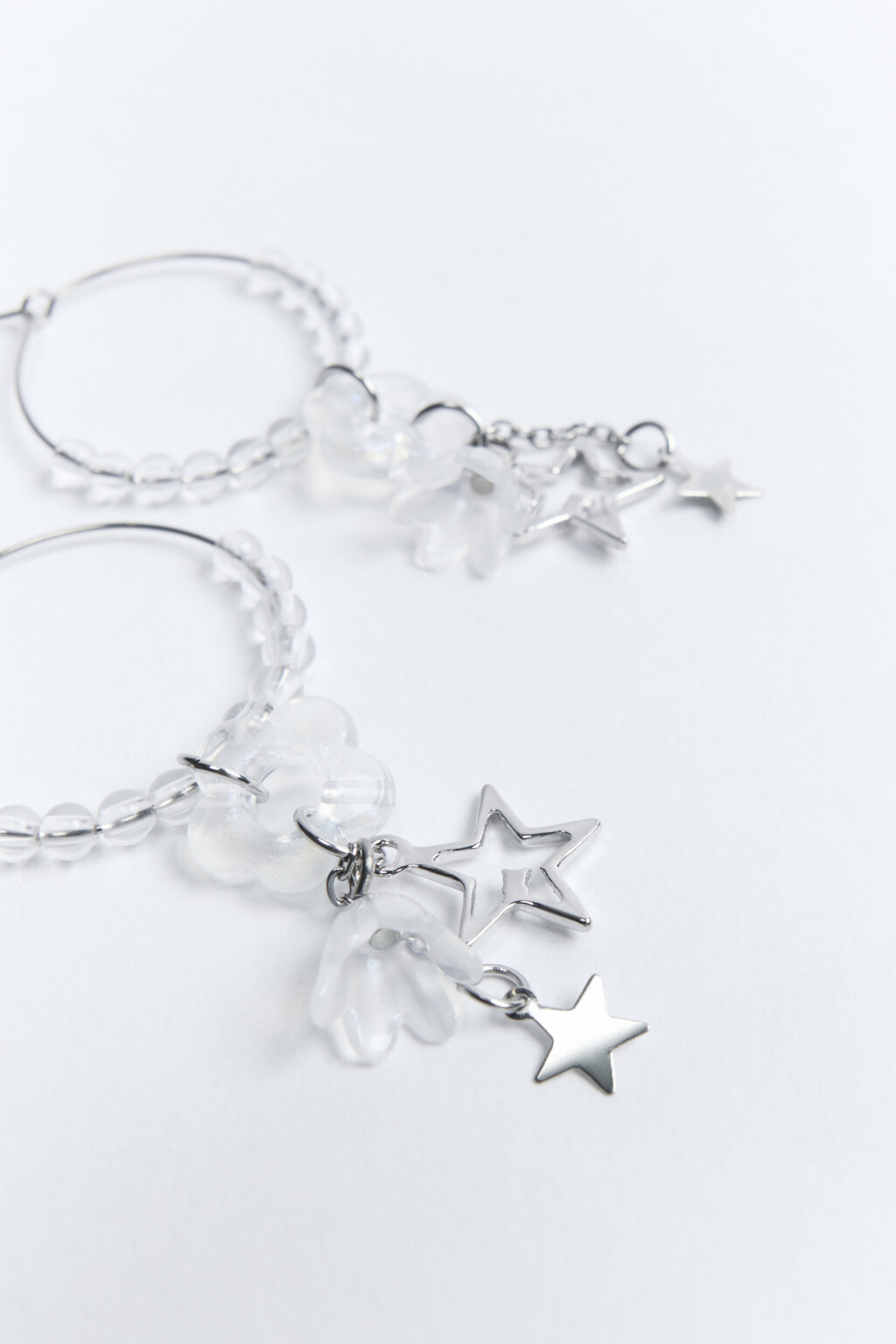 Серьги-кольца с подвесками и бусинками - цвет серый - 2