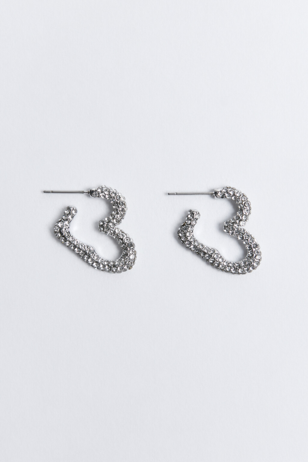 Серьги-полукольца в виде сердец со стразами - цвет серый - 1