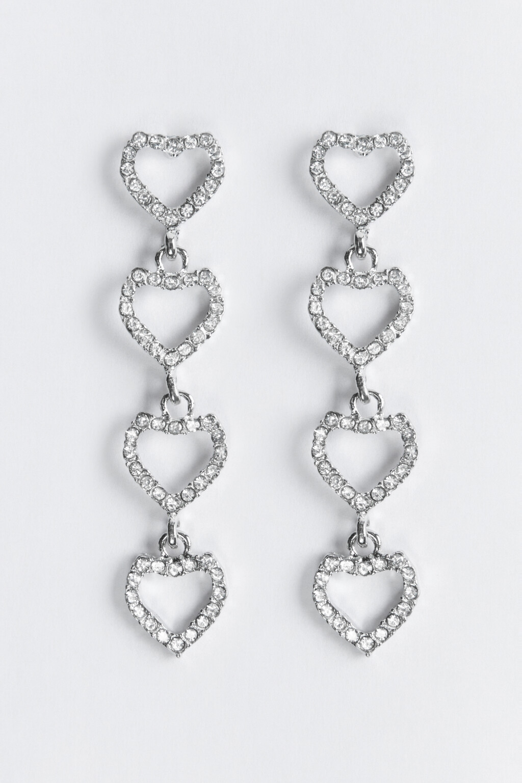 Серьги-гвоздики из сердечек со стразами - цвет серый - 1