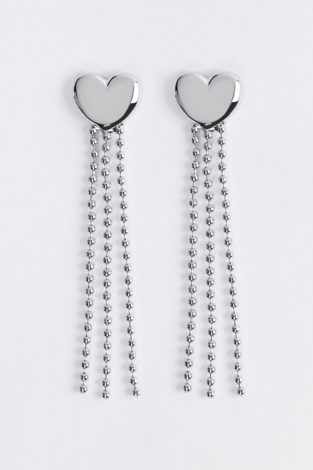 Серьги-сердечки серебристые с цепочками - цвет серый - 1