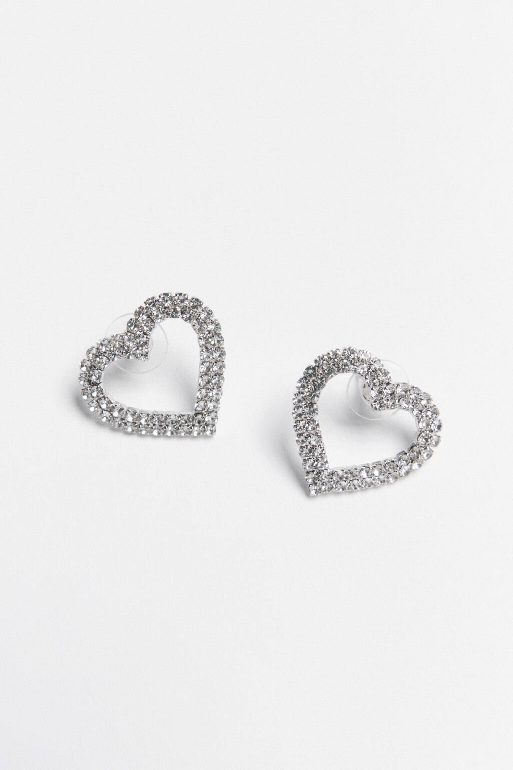 Серьги-гвоздики в виде сердец со стразами - цвет серый - 2