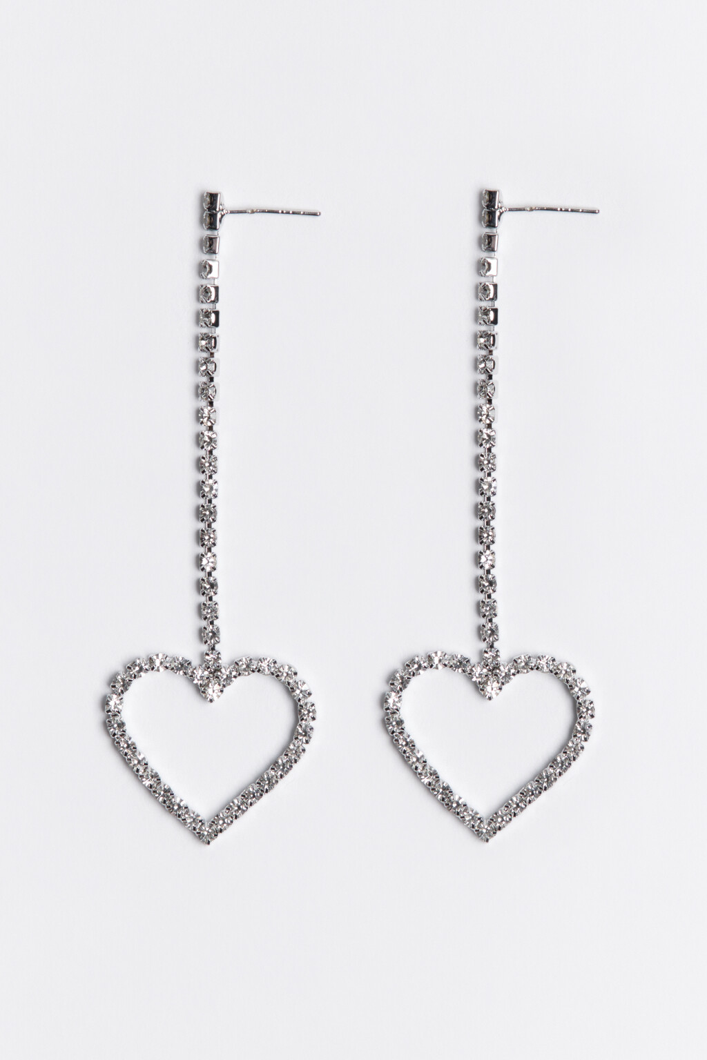Серьги длинные с сердечком и стразами - цвет серый - 1