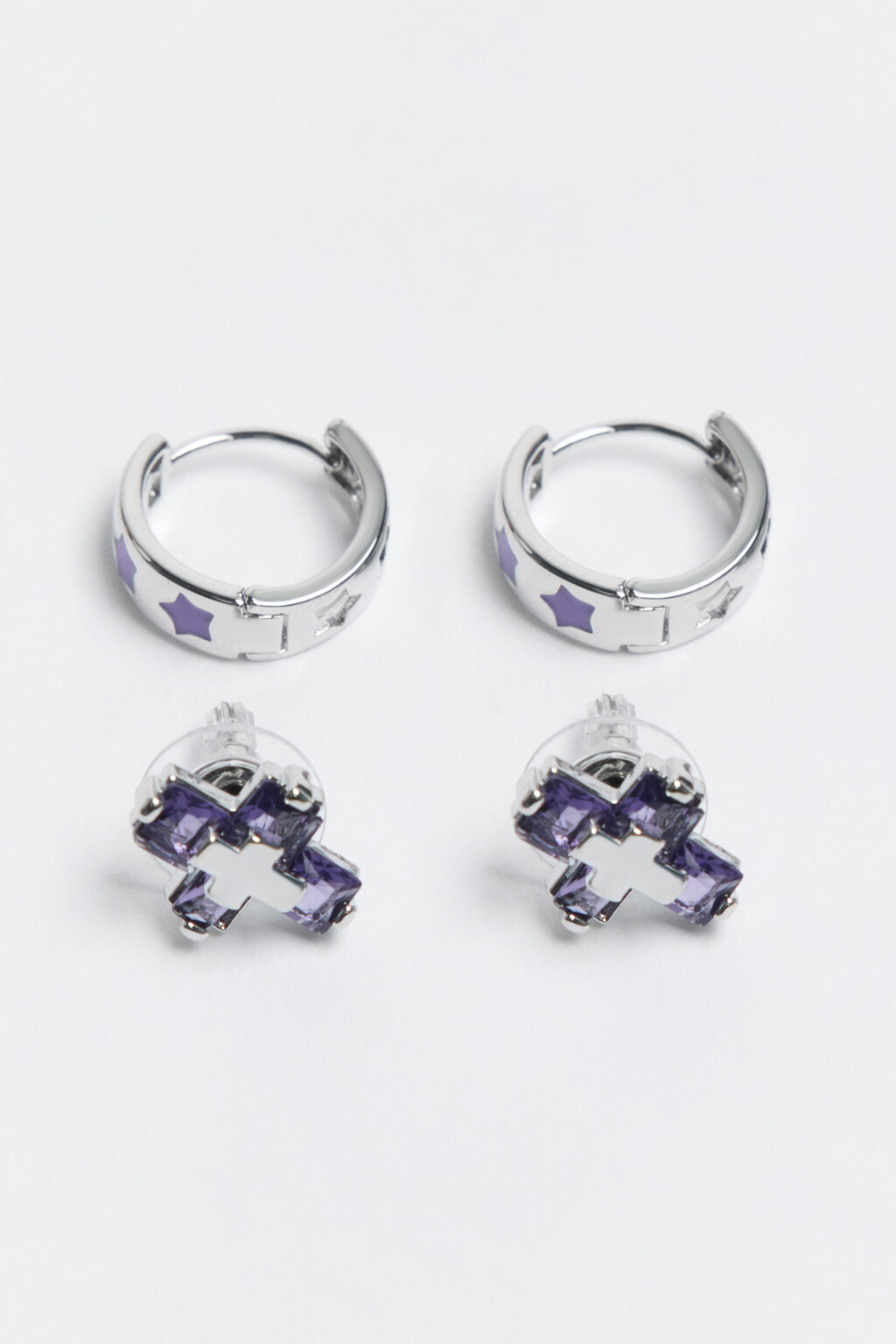 Набор серег со стразами (2 пары) - цвет серый - 1