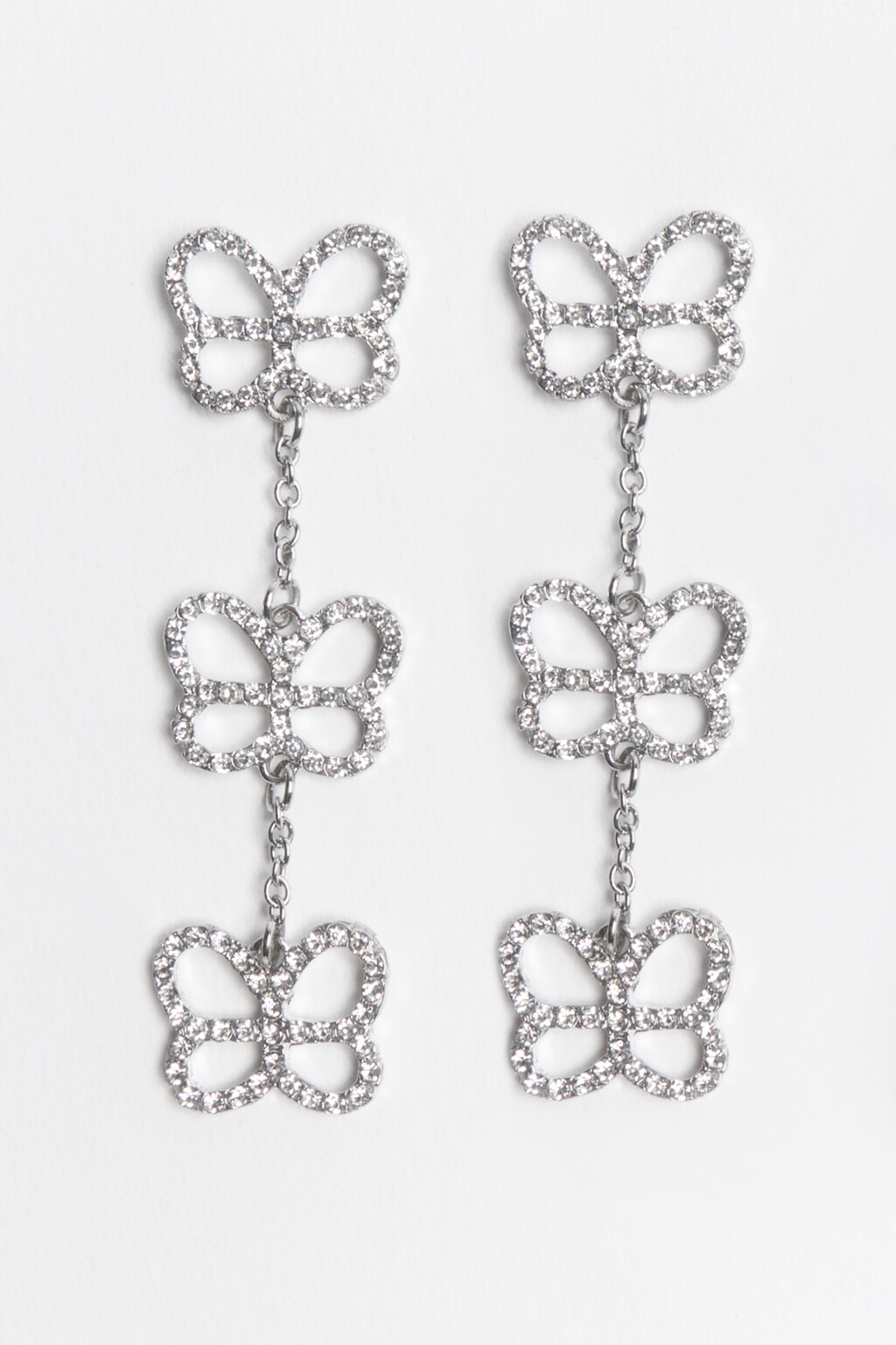 Серьги-цепочки с бабочками и стразами - цвет серый - 1