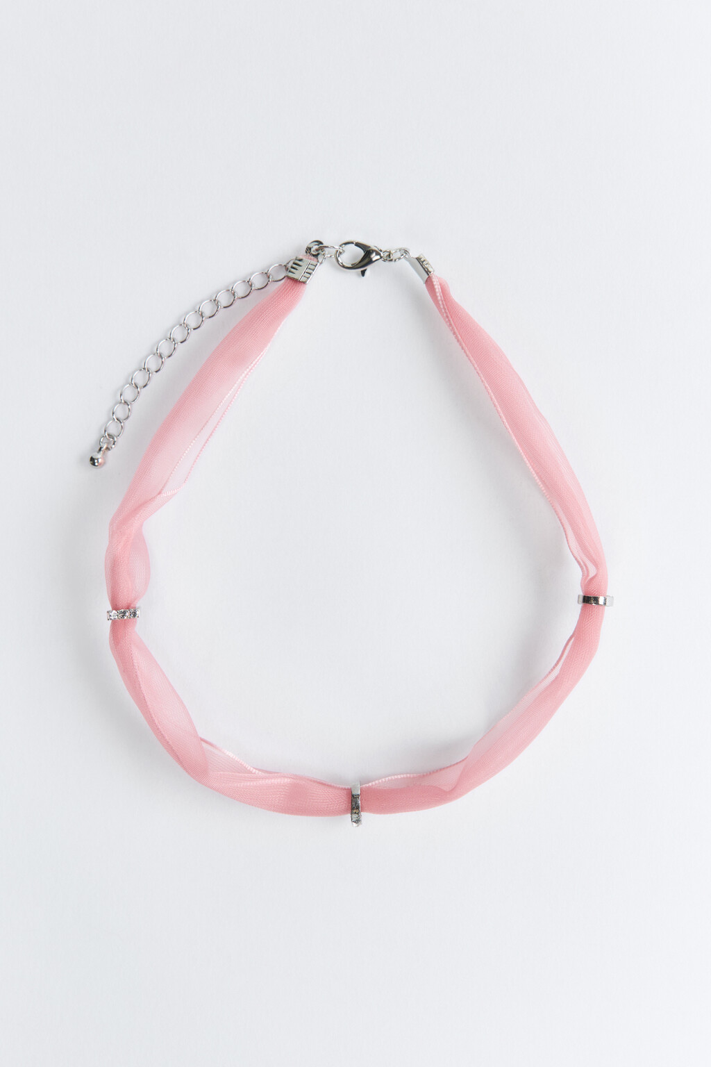 Колье из органзы с колечками и стразами - цвет серый - 1