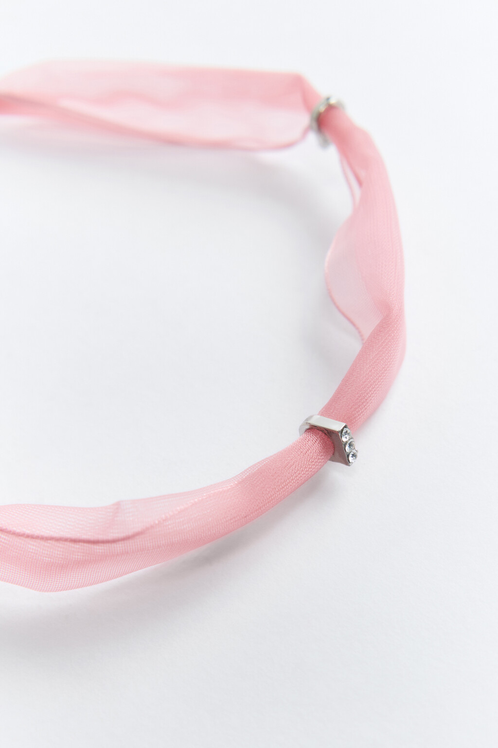 Колье из органзы с колечками и стразами - цвет серый - 2