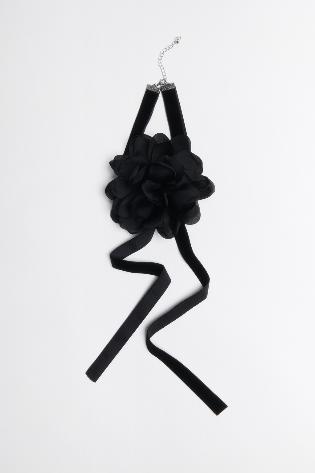 Чокер текстильный с объемным цветком - цвет серый - 1