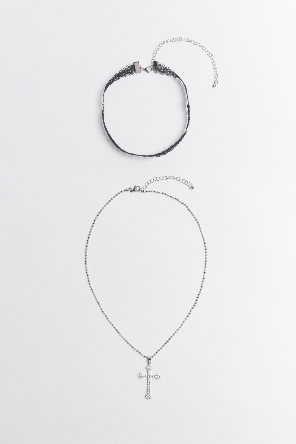 Набор украшений из чокера и цепочки с крестом - цвет серый - 1