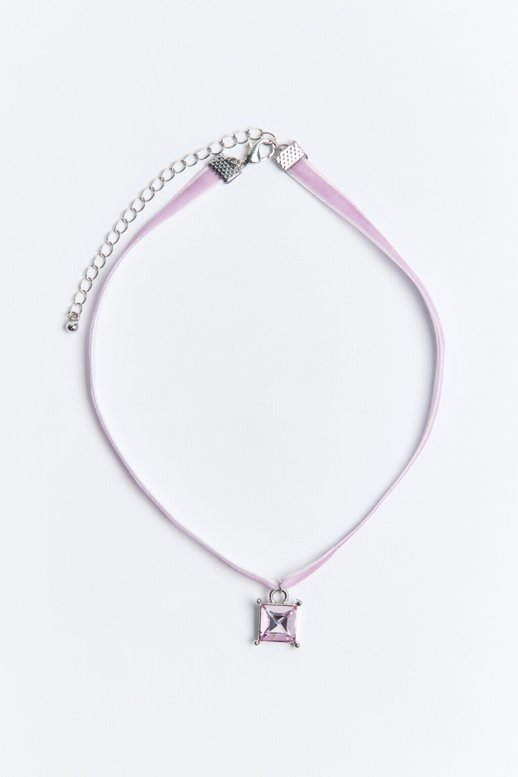 Чокер бархатный с подвеской-кристаллом - цвет серый - 1