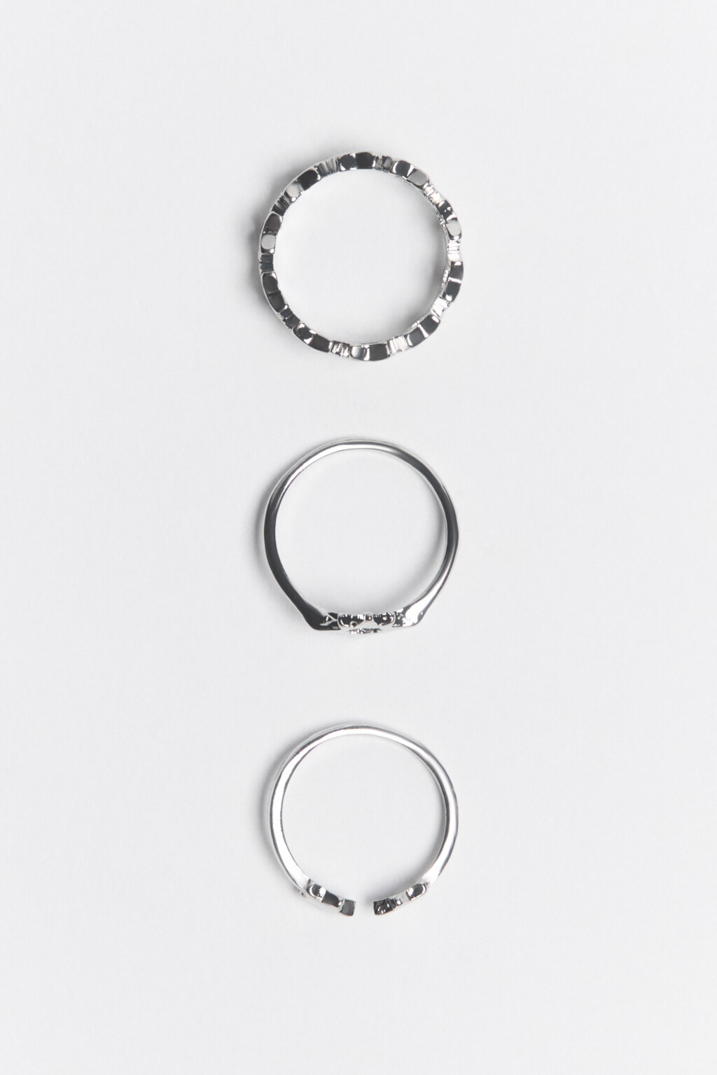 Набор колец серебристых (3 штуки) - цвет серый - 1