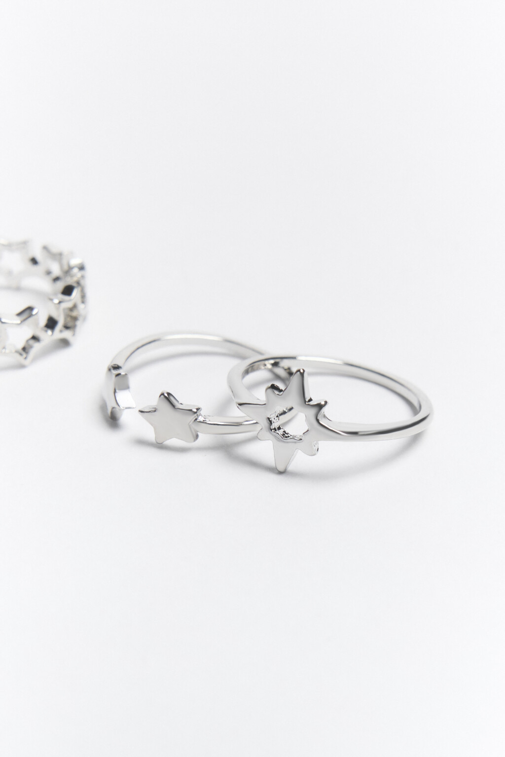 Набор колец серебристых (3 штуки) - цвет серый - 2