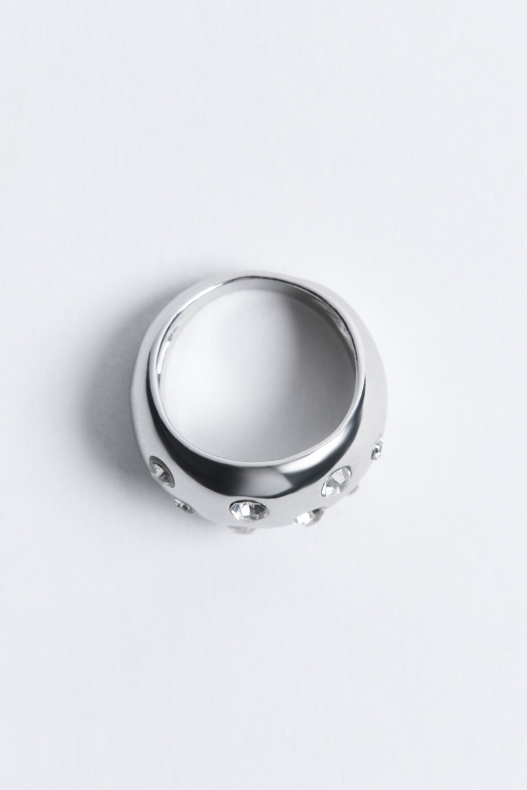Кольцо-перстень серебристое со стразами - цвет серый - 2
