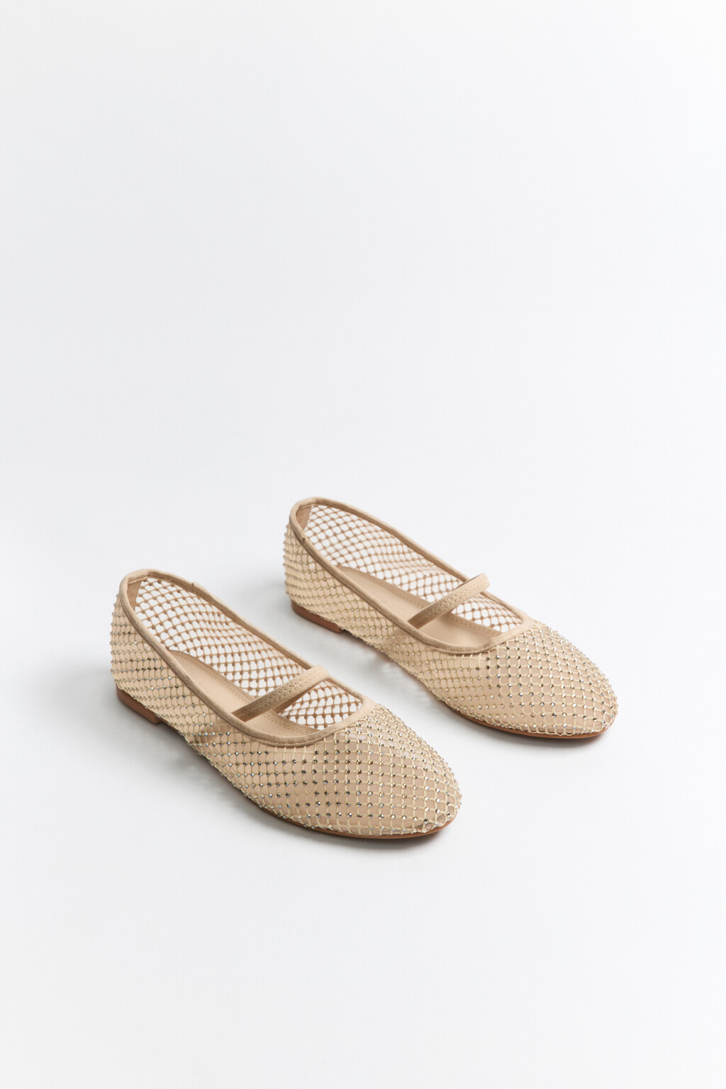Балетки сетчатые со стразами и резинкой - цвет бежевый - 3